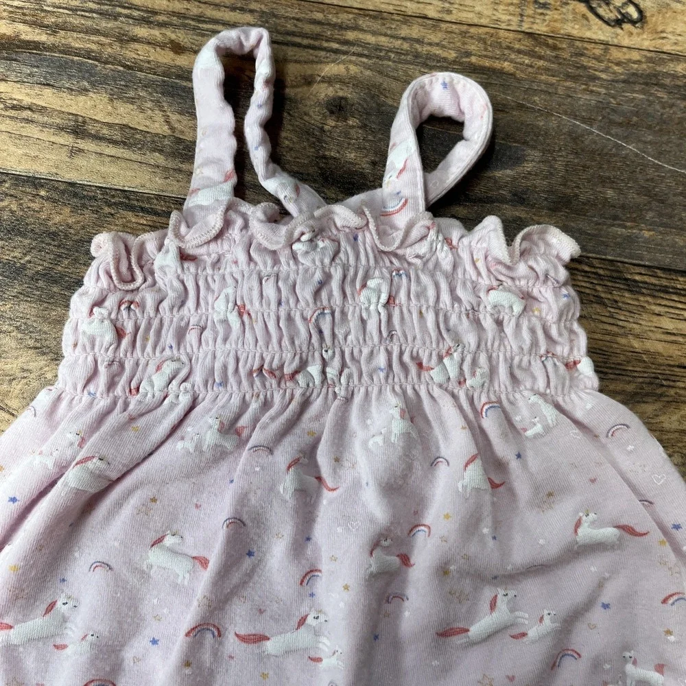 Angel Dear Bamboo Bubble Romper‎ Baby Girl 6-12m Unicorn Cross Back Smocked